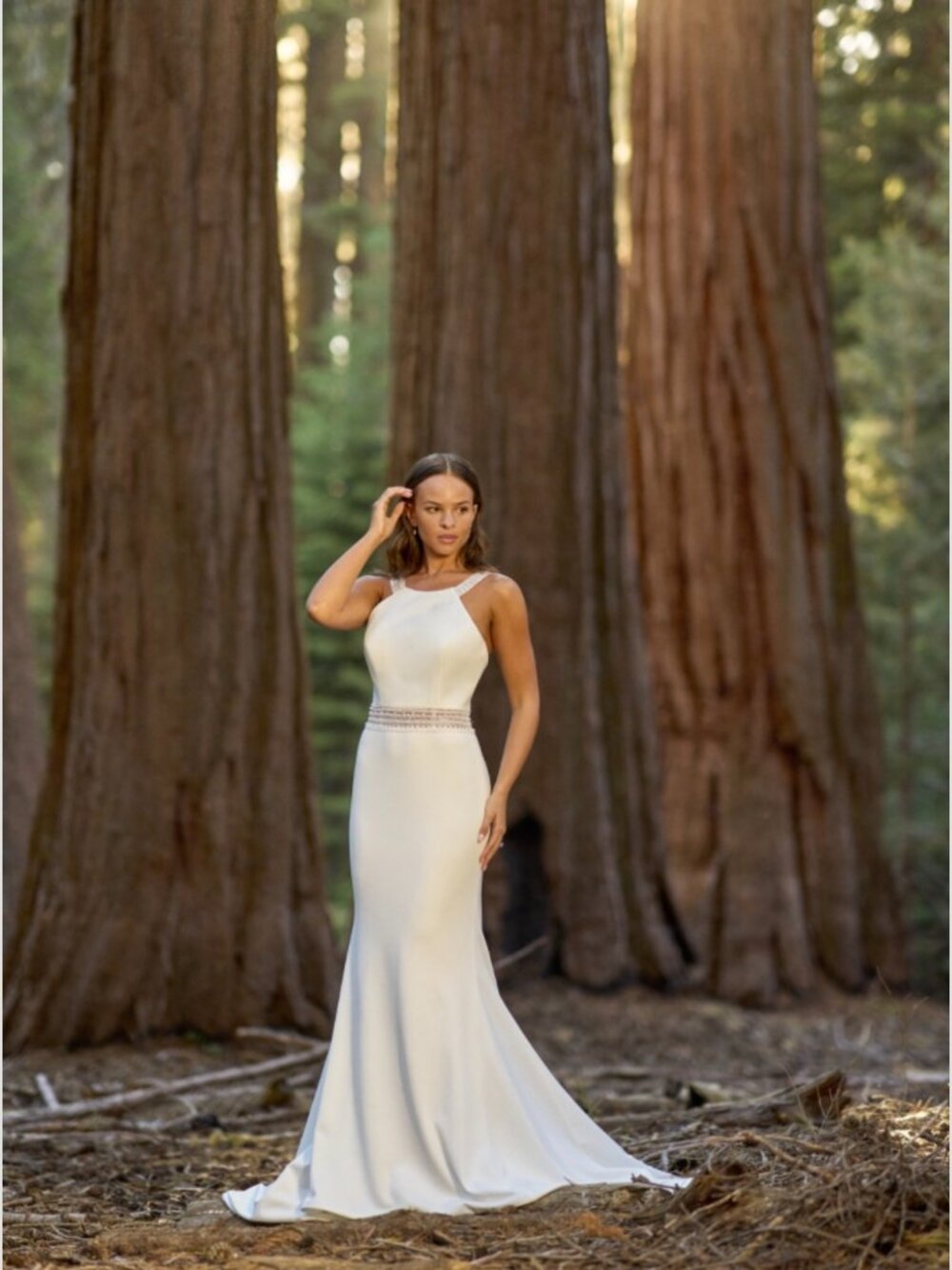 Kenneth Winston Minimalist Crepe Halter Mermaid Wedding Dress Gown Size 12